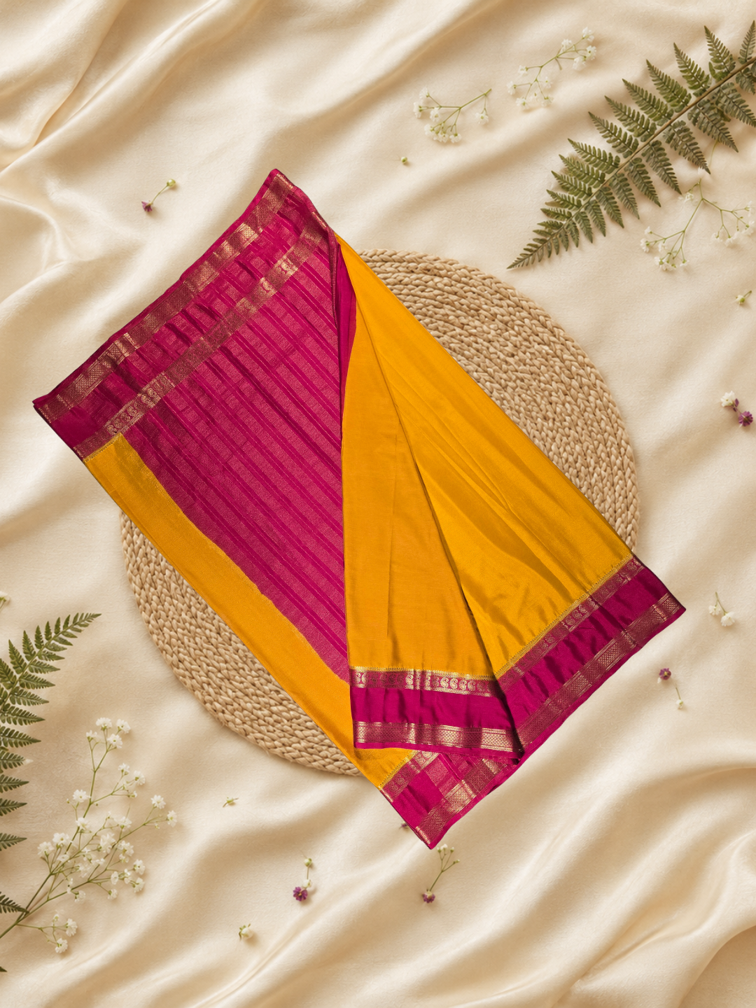 Mysore Silk Saree With Golden Yellow