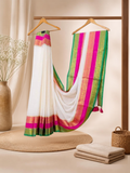 Pure Handloom Mul Cotton Saree |  Powder White