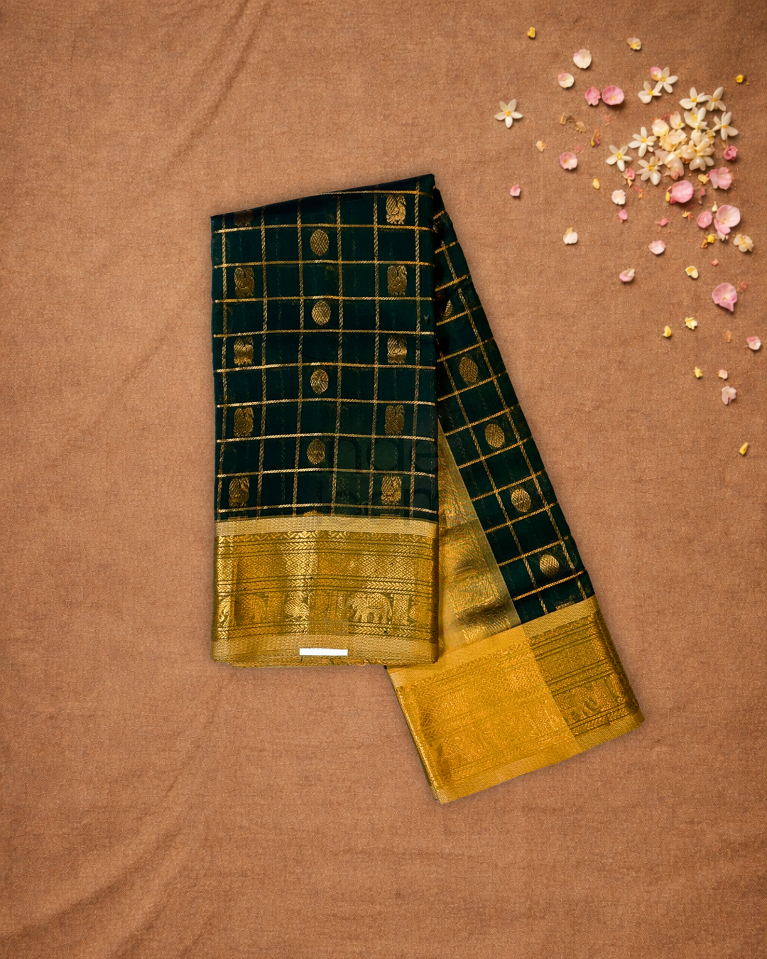 Pure Handloom Korvai Saree | Dark Green