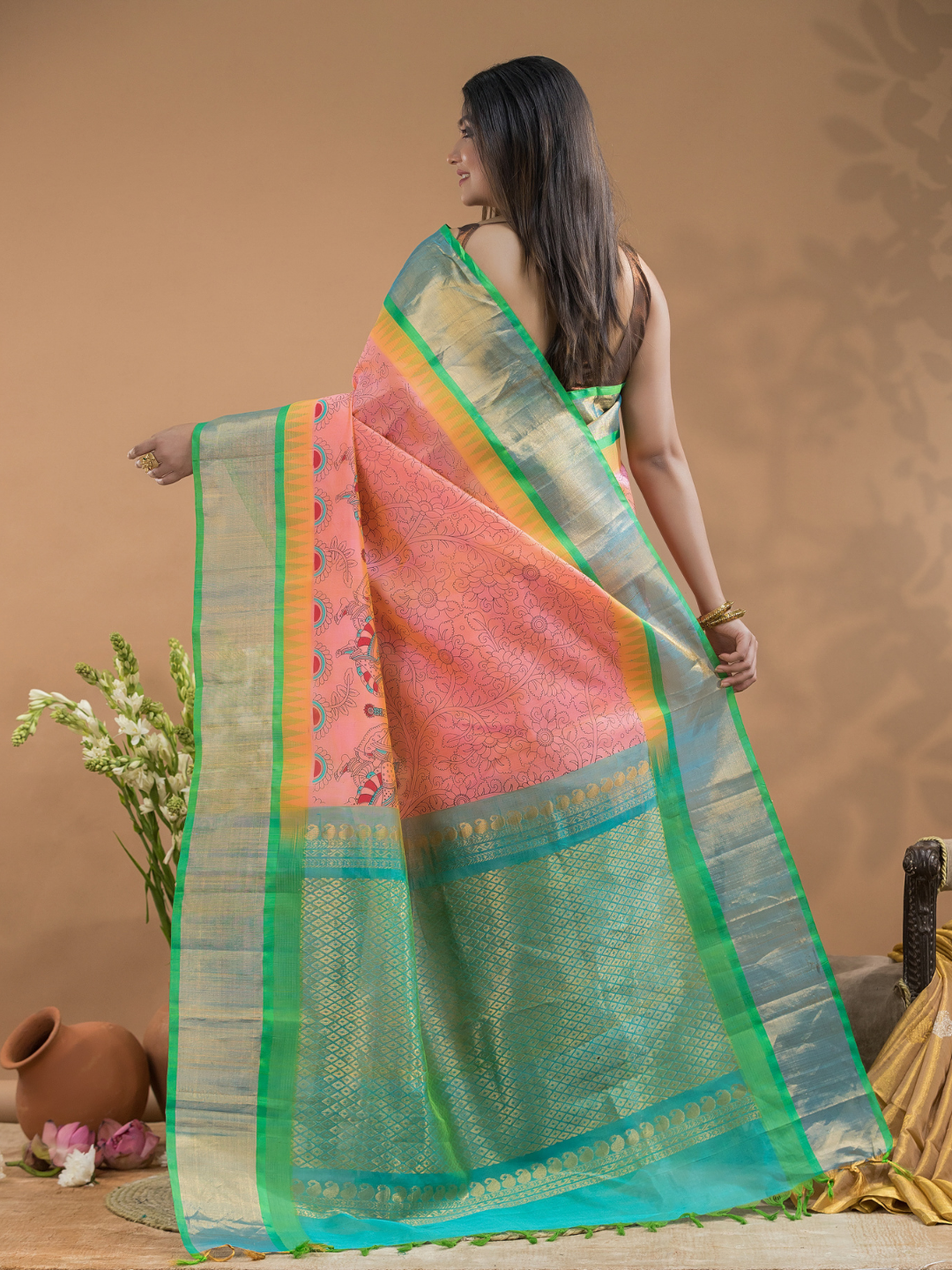 Rose Pink  Pure Handloom Korvai Silk Cotton Saree -186