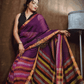 Handloom Linen Checks Saree with Pink and Multicolor Stripes-009 - indeloom