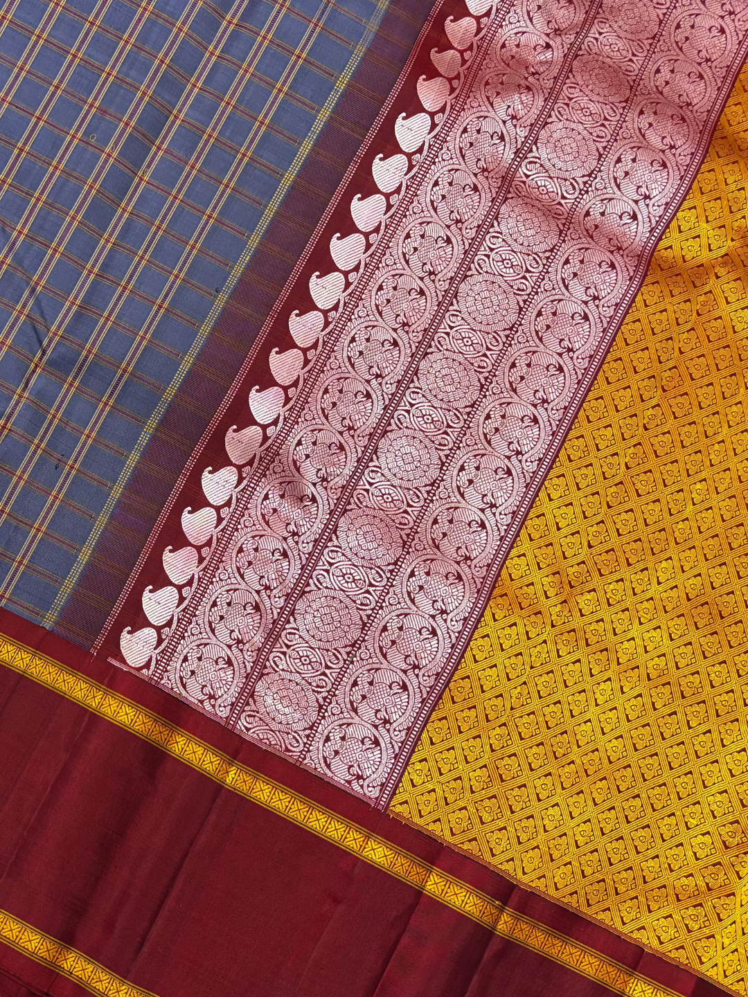 Handwoven Pure Gadwal Silk Saree  | Slate Grey