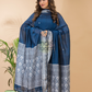 Navy Blue Muslin Cotton X Baluchari 2-Piece Set Kurti & Dupatta (UNSTITCHED) - 120