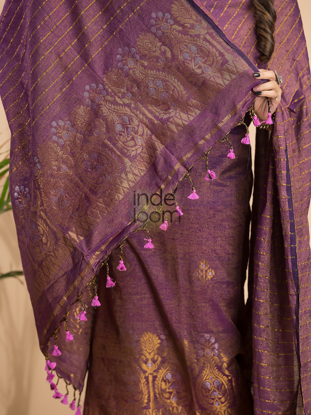 Bright Pink Organic Linen 2-Piece Set Kurti & Dupatta (UNSTITCHED) - 010