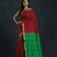 Pure Handloom Korvai Silk Cotton Saree in Wine Red and Green with Elephant Border - 143