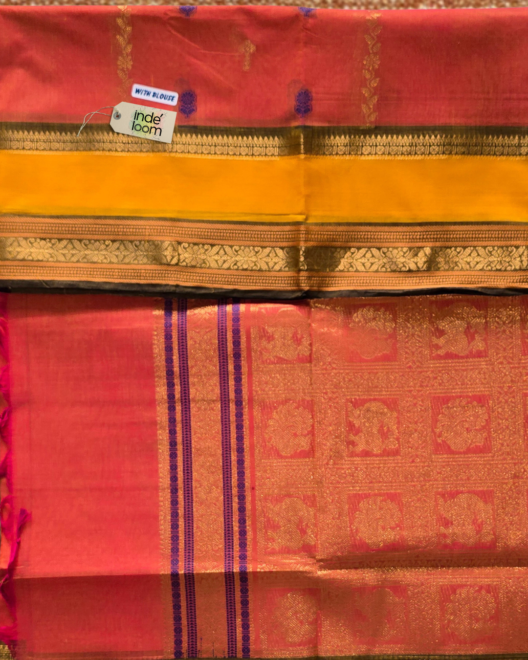 Kanchi Cotton|Orange & Bright Yello/ Olive Green