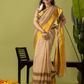 Pure Handloom Linen Saree | Pale Yellow  and Yellow  | Half and Half style with Contrast Border