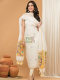 Sequin Paithani Jamdani Unstitched 2-Piece Kurti  |  Pure White
