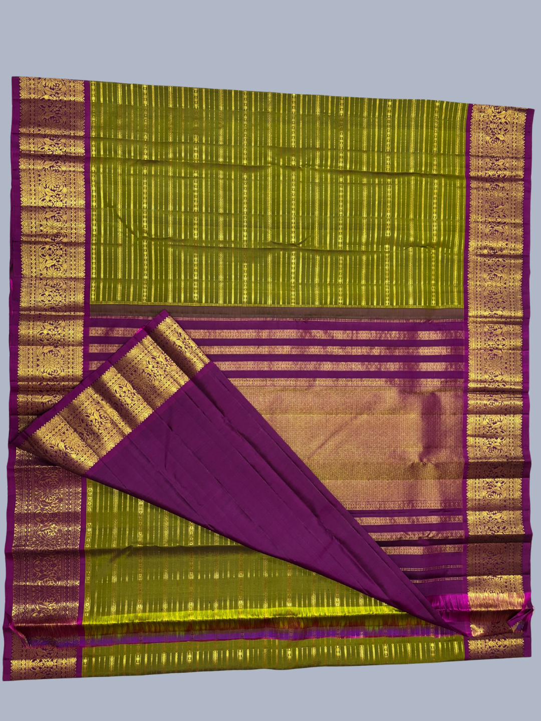 Pure Handwoven Gadwal Silk Saree With Forest Green -035