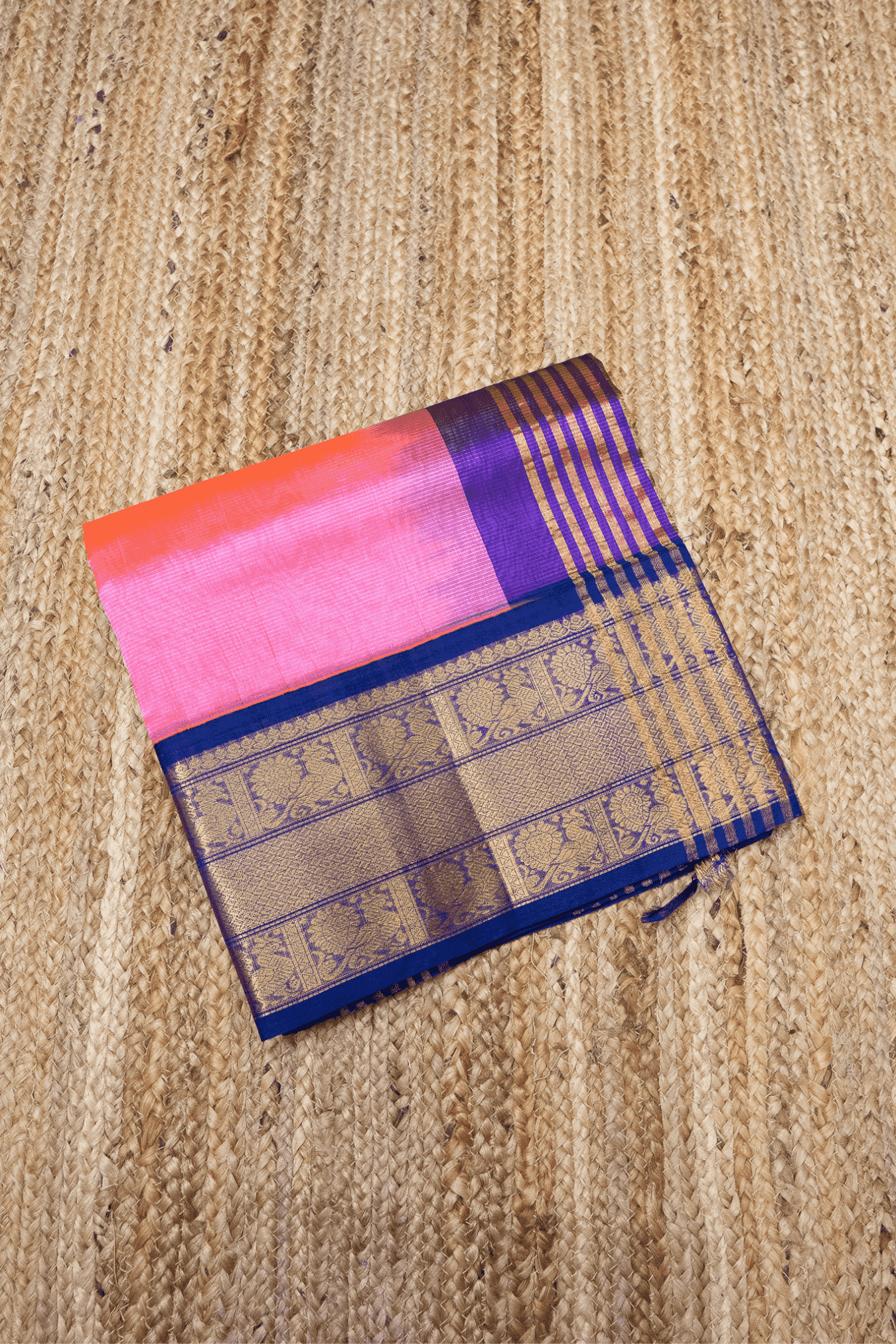 Pure Handloom Korvai Saree | Hot Pink and Golden Blue