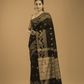 Coal Black Cotton Silk Jamdani Saree - 010 - indeloom