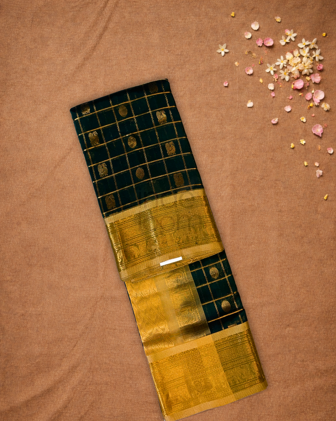 Pure Handloom Korvai Saree | Dark Green