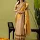 Pure Handloom Linen Saree | Pale Yellow  and Yellow  | Half and Half style with Contrast Border