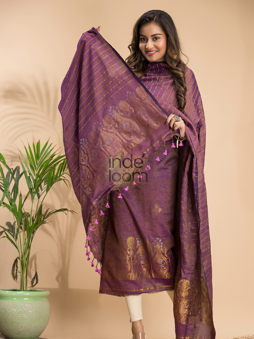 Bright Pink Organic Linen 2-Piece Set Kurti & Dupatta (UNSTITCHED) - 010