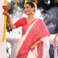 Cotton Linen Saree With Powder White - 115