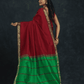 Pure Handloom Korvai Silk Cotton Saree in Wine Red and Green with Elephant Border - 143