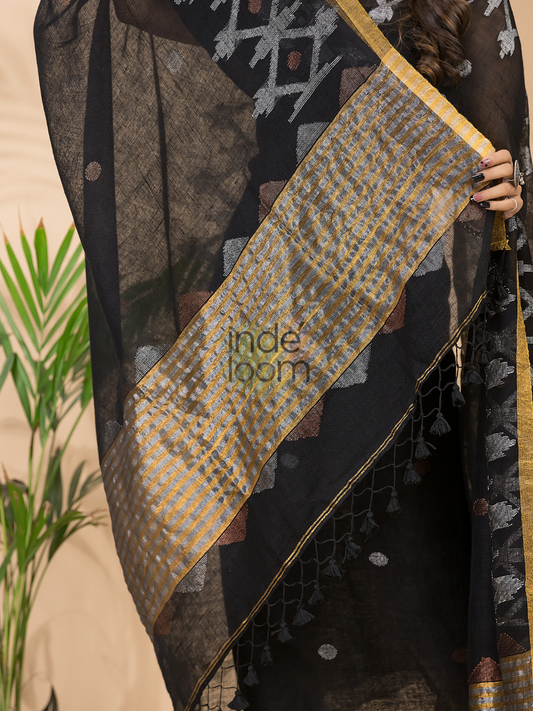 Rich Black Linen X Line 2-Piece Set Kurti & Dupatta (UNSTITCHED) - 121