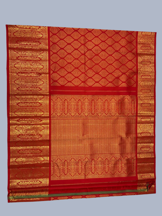Pure Handwoven Gadwal Silk Saree With Ruby Red -034
