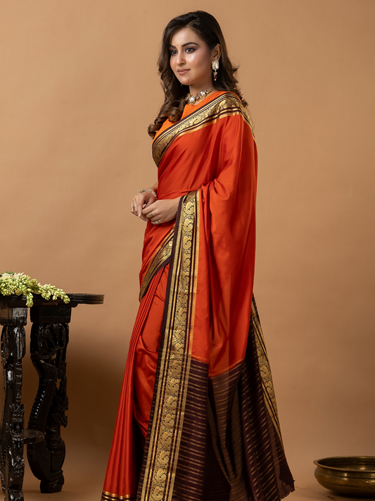 Classic Mysore Semi Silk Saree | Burnt Orange