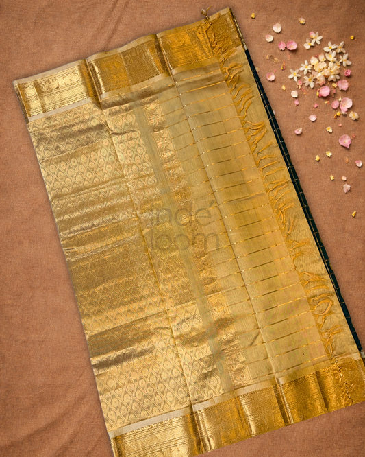 Pure Handloom Korvai Saree | Dark Green
