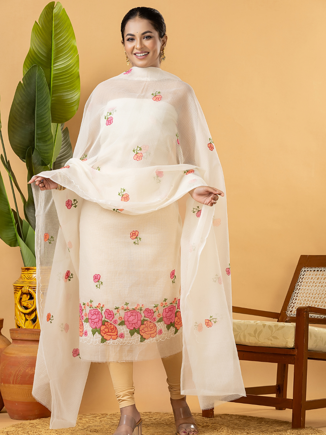 Classic Kota Doria Cotton Unstitched 2-Piece Kurti | Off-White