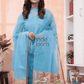 Sky Cyan | Handloom Jamdani Muslin Unstitched 2-Piece Kurti | Paithani Design