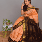 Pure handloom Korvai Silk Cotton Saree in Sand Brown and Black Border with Zari Checks - 135