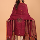 Blood Red Linen Jamdani 2-Piece Set Kurti & Dupatta (UNSTITCHED) - 078