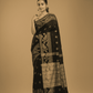 Coal Black Cotton Silk Jamdani Saree - 010 - indeloom