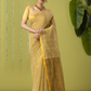 Pure Handloom Linen Saree | Khaki | Plain Body with Ribbon border