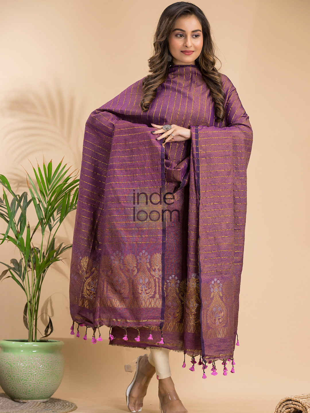 Bright Pink Organic Linen 2-Piece Set Kurti & Dupatta (UNSTITCHED) - 010