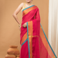 Linen Sequin Jamdani Saree With Rose Red -006