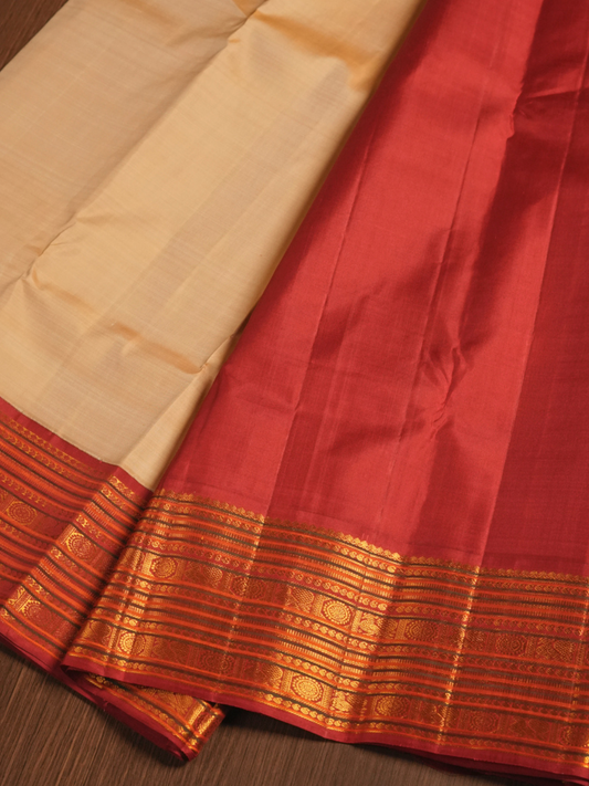 Silk Mark Certified Handloom Kanjivaram Silk Saree  |  Fire Orange