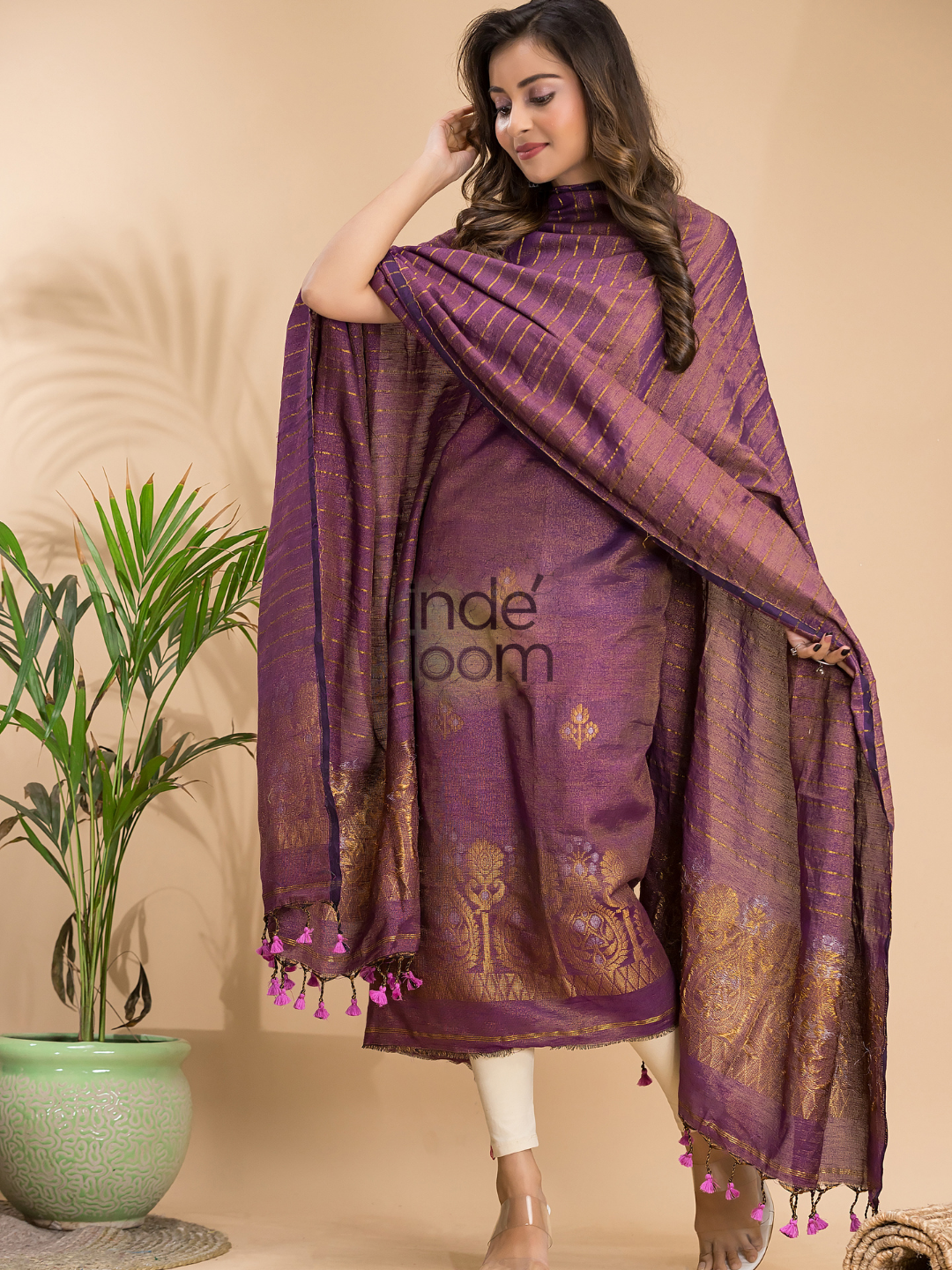 Bright Pink Organic Linen 2-Piece Set Kurti & Dupatta (UNSTITCHED) - 010