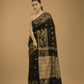 Coal Black Cotton Silk Jamdani Saree - 010 - indeloom
