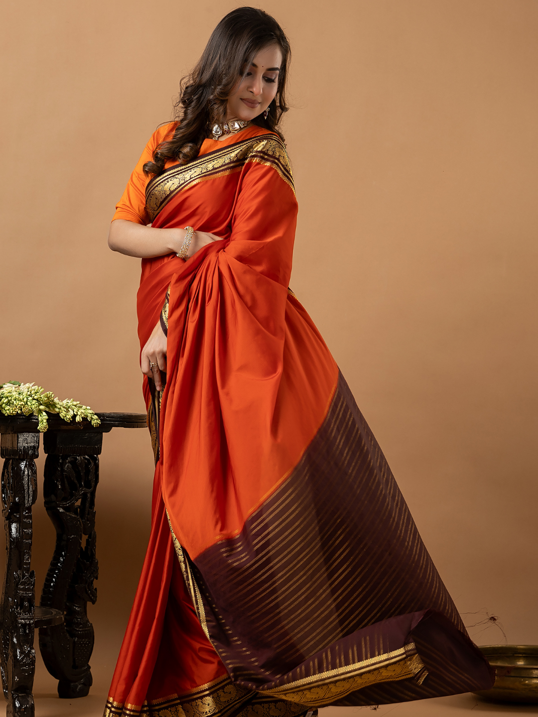 Classic Mysore Semi Silk Saree | Burnt Orange