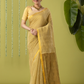 Pure Handloom Linen Saree | Khaki | Plain Body with Ribbon border
