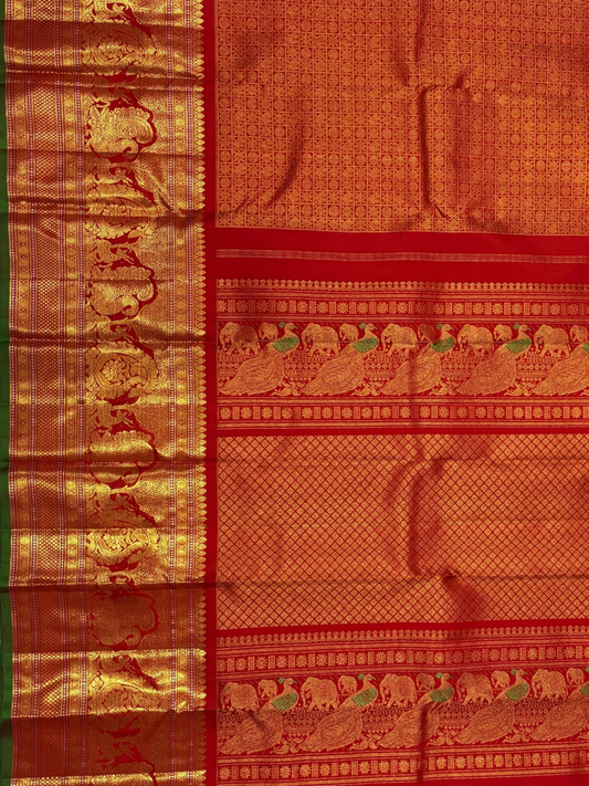 Handwoven Pure Gadwal Silk Saree  | Red