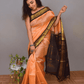 Pure handloom Korvai Silk Cotton Saree in Sand Brown and Black Border with Zari Checks - 135