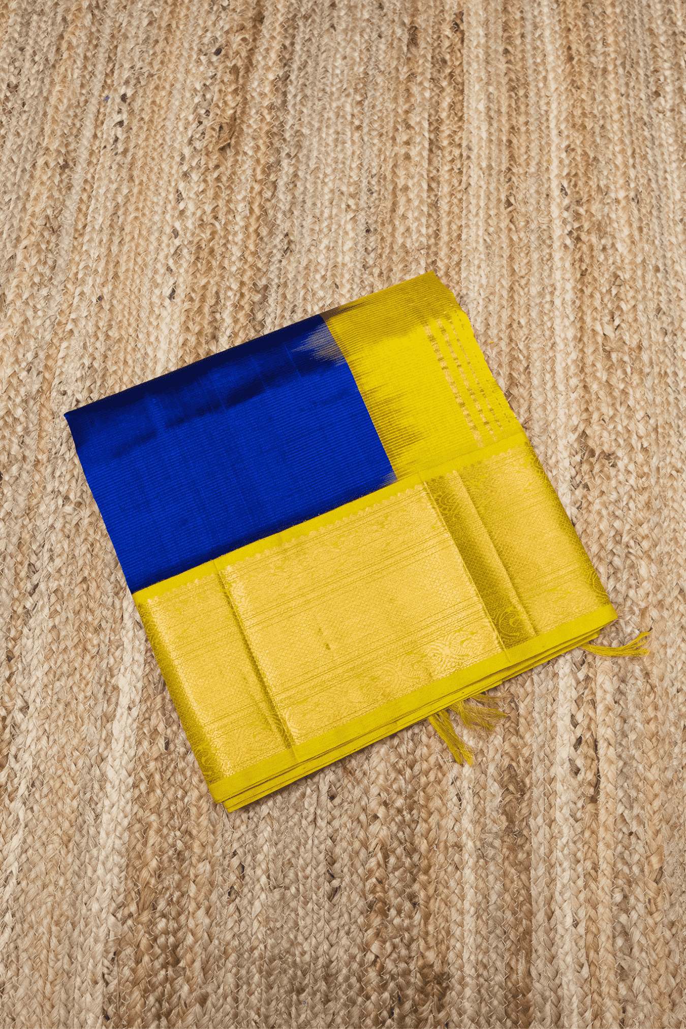 Pure Handloom Korvai Saree | Navy Blue and Golden Yellow