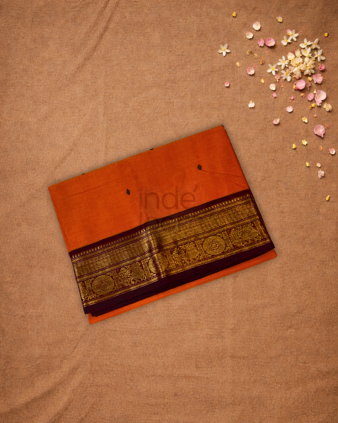 Chettinad Cottton Saree With Honey Orange