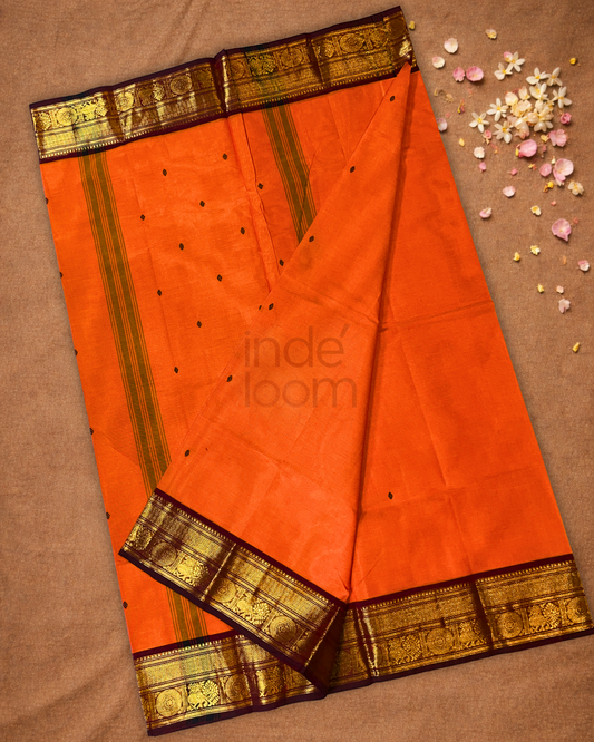 Chettinad cotton Saree  |  Fire Orange