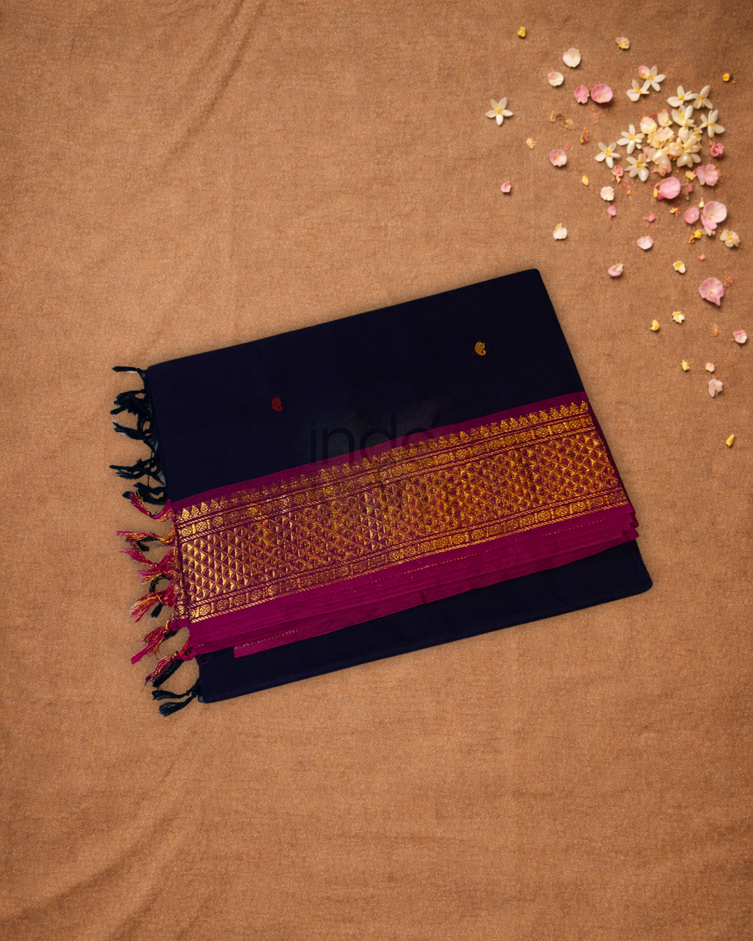 Chettinad Cottton Saree With Indigo Blue