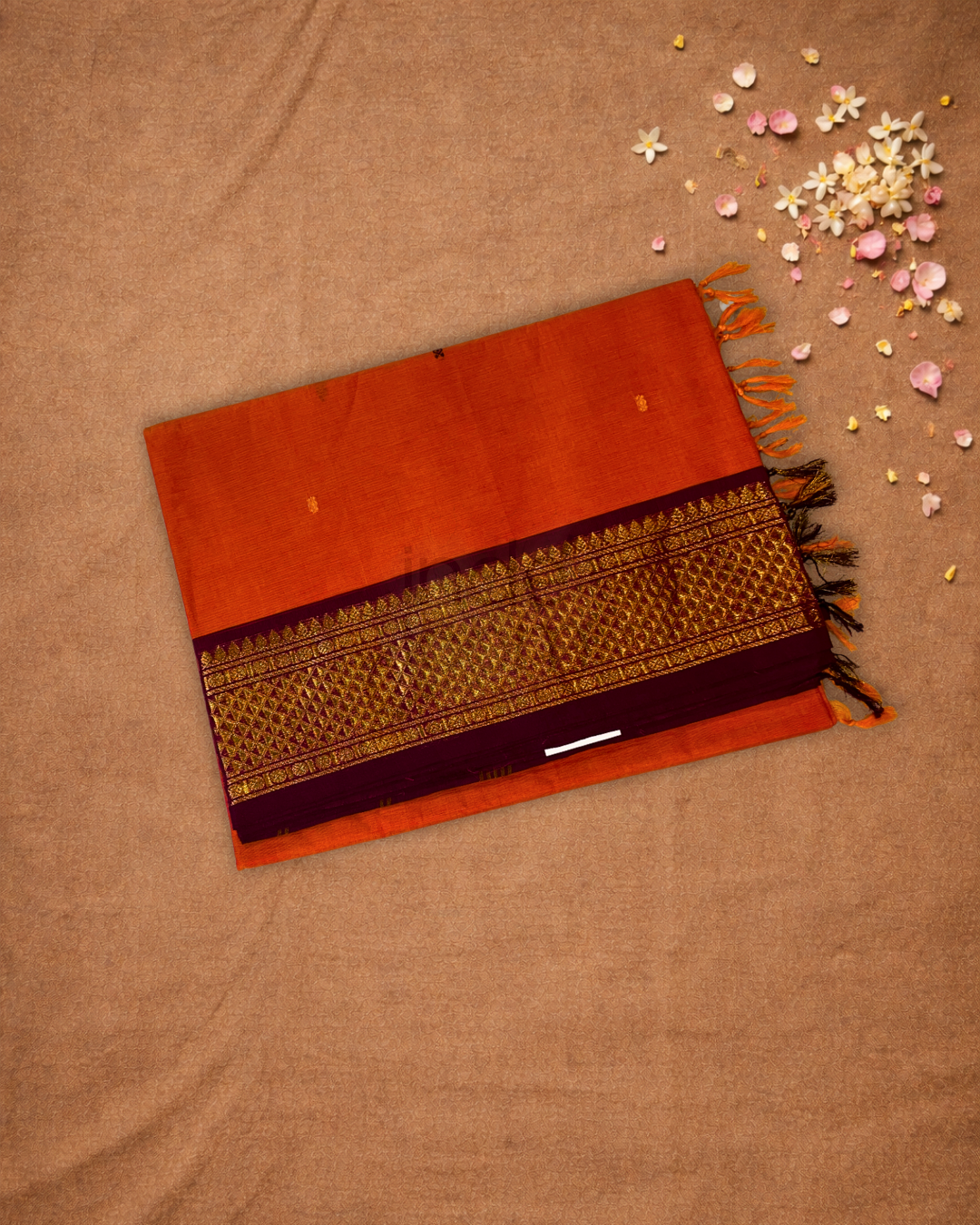 Chettinad Cottton Saree With Fire Orange