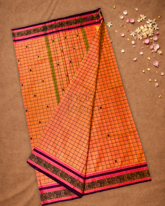 Chettinad Cotton Saree  |  Tangerine Orange