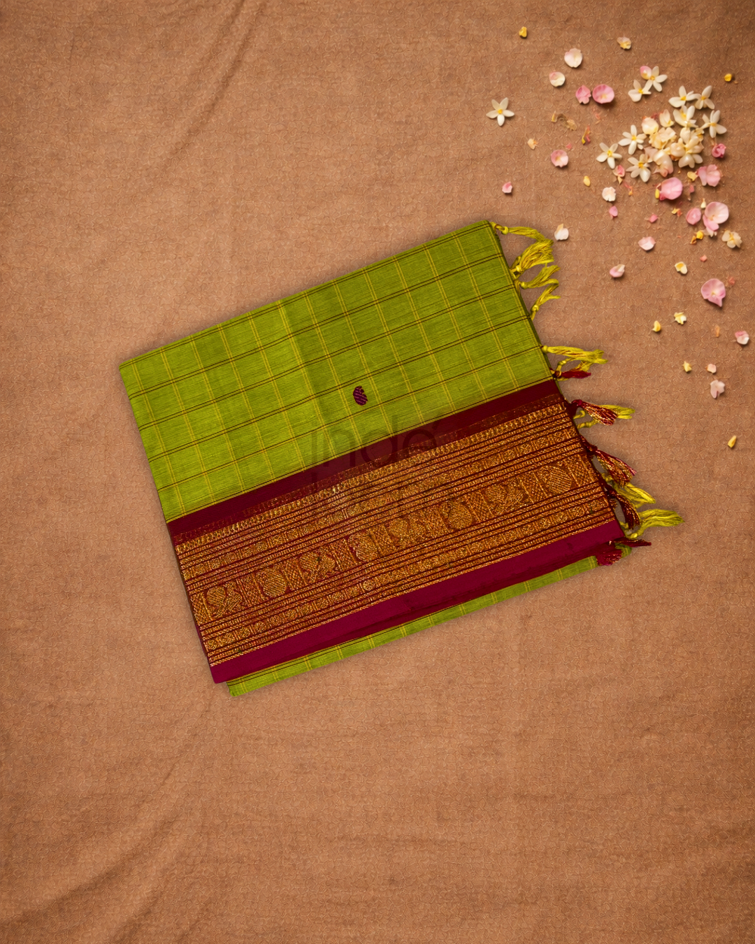 Chettinad Cottton Saree With Lime Green