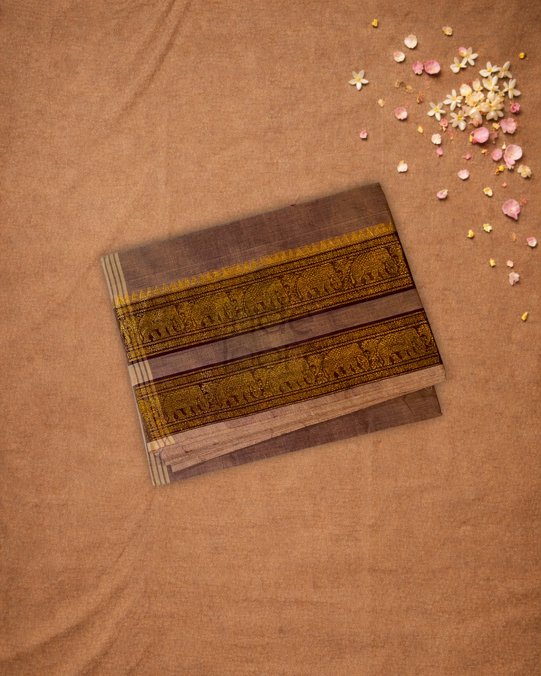 Chettinad Cottton Saree With Cream Tan