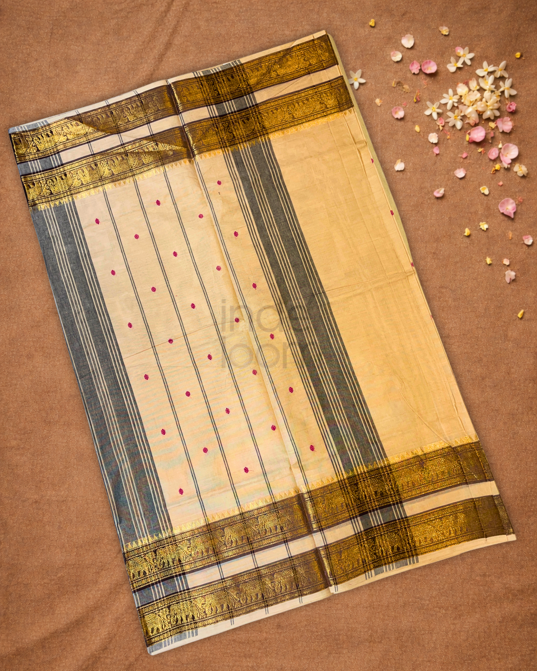 Chettinad Cottton Saree With Ivory Tan