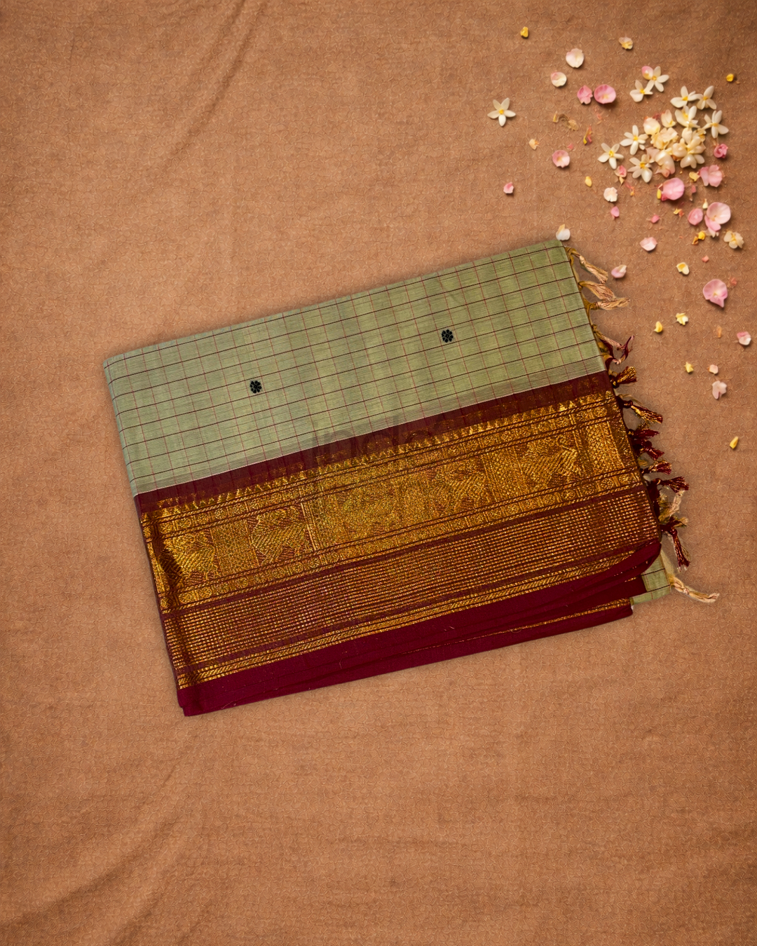 Chettinad Cottton Saree With  Egg White