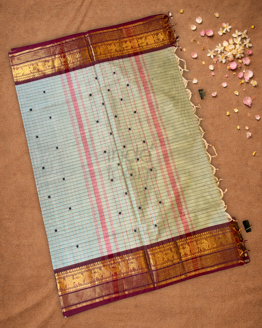 Chettinad Cottton Saree With  Egg White